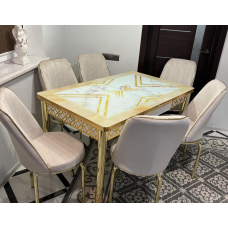 Розпродаж! Обідній Комплект розкладний стіл зі скла та 6 стільців Металевий каркас Туреччина