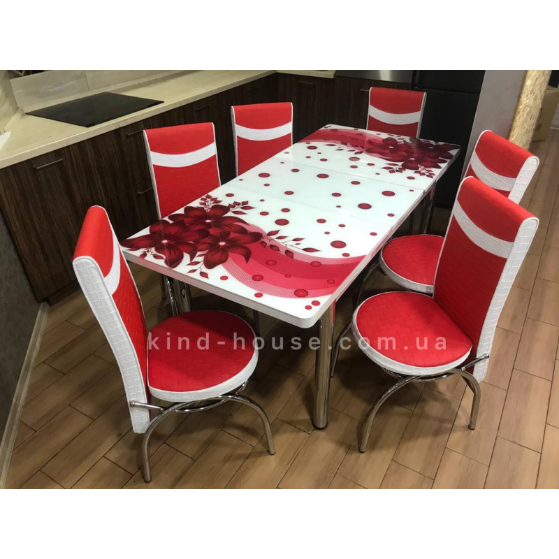 Розпродаж! Стіл обідній розкладний та 6 стільців Гартоване скло Металевий каркас Туреччина